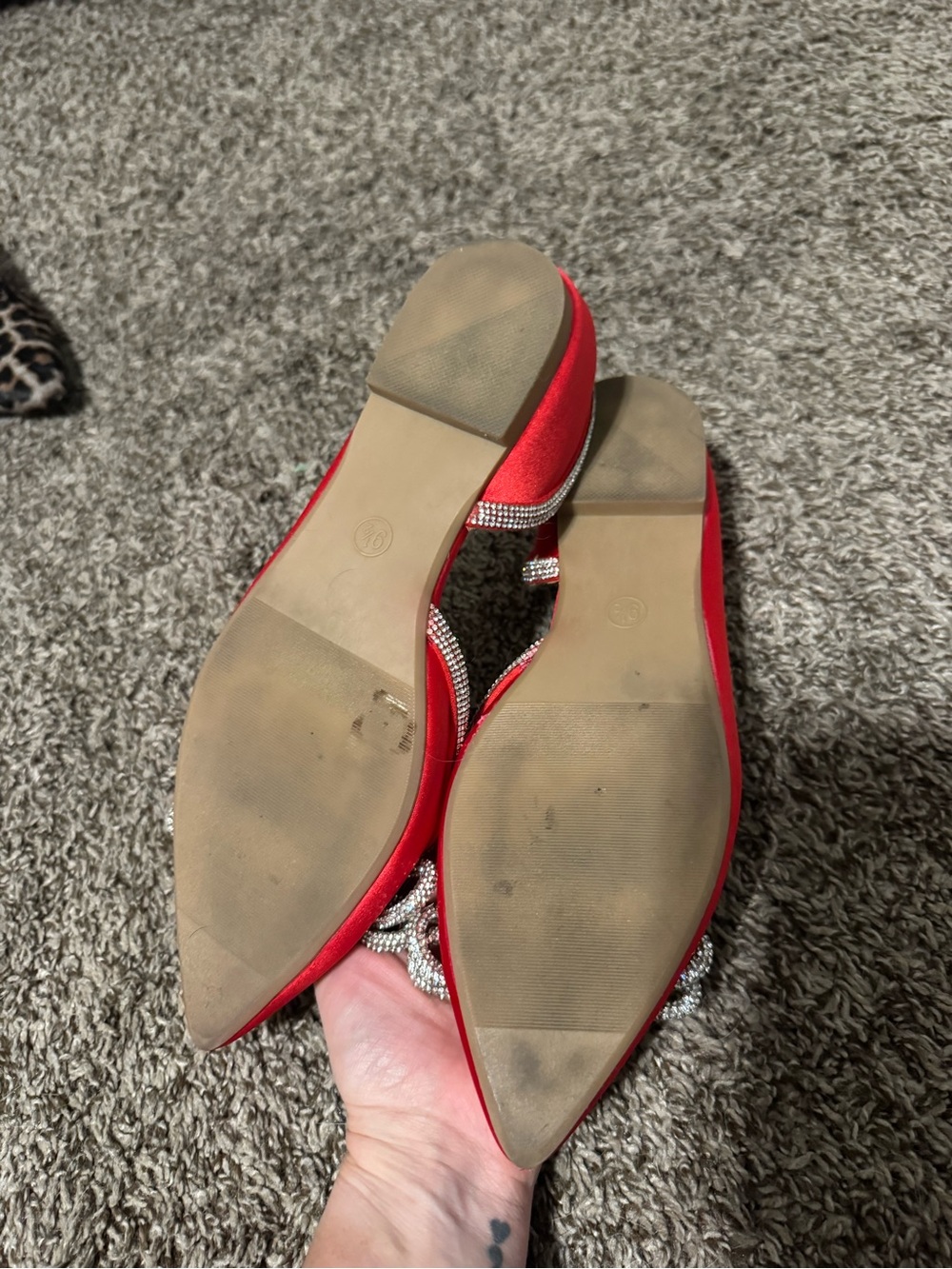 a new day Red Satin Pointed-Toe D'Orsay Flats with Rhinestone Bow - Picture 2 of 2